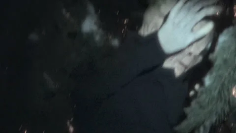 Scared Alien Covering Face from Flashlight in Dark Forest Stock Footage 262695869