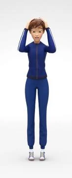 Scared and Discouraged Jenny - 3D Cartoon Female Character Sports Model Stock Illustration