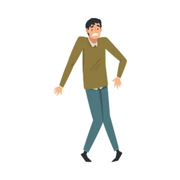 Scared and Panicked Young Man with Fear Expression, Emotional Frightened Person イラスト素材