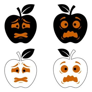 Scared and worried apple faces emoji set silhouette vector illustration Stock Illustration