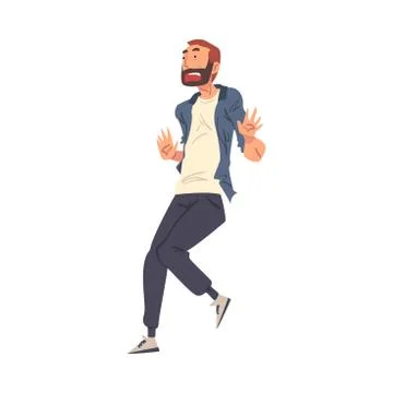 Scared Bearded Man, Shocked Guy with Fear Expression on His Face Cartoon Style イラスト素材