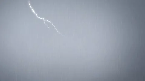 Scared birds flying in the cloudy sky with rain, thunderstorm and lightning Stock Footage 140053300