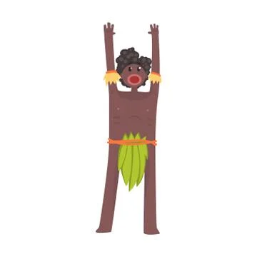 Scared black skinned man aborigine stands with hands up Stock Illustration