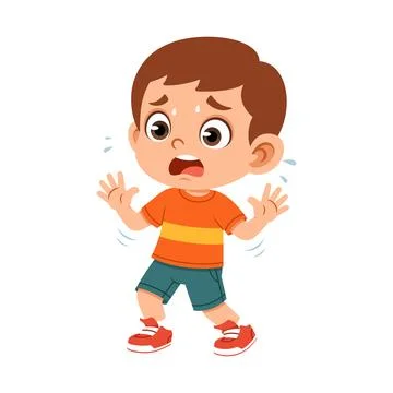 Scared boy character stepping back showing fear expression flat design illu.. Stock Illustration