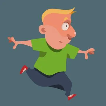 Scared cartoon boy running fast waving arms Stock Illustration