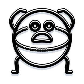 Scared cartoon monster character crying black and white Stock Illustration