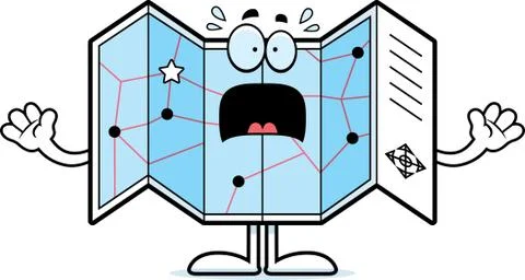 Scared Cartoon Road Map Stock Illustration