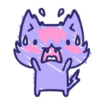 Scared Cat Chalk Drawing in bright neon color Stock Illustration