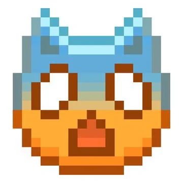 Scared cat emoji emoticon vector pixel art, yellow blue 8 bit game frightened Stock Illustration