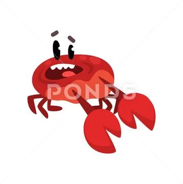 Scared crab character, cute sea creature with funny face vector ...