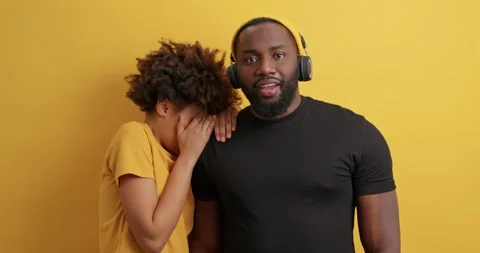 Scared dark skinned Afro American woman and man notice something horrible stand Stock-Footage 151621571