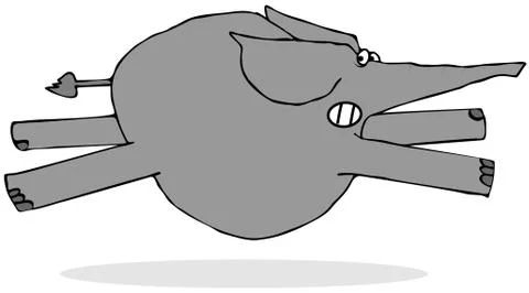Scared elephant leaping through the air Illustrazione stock