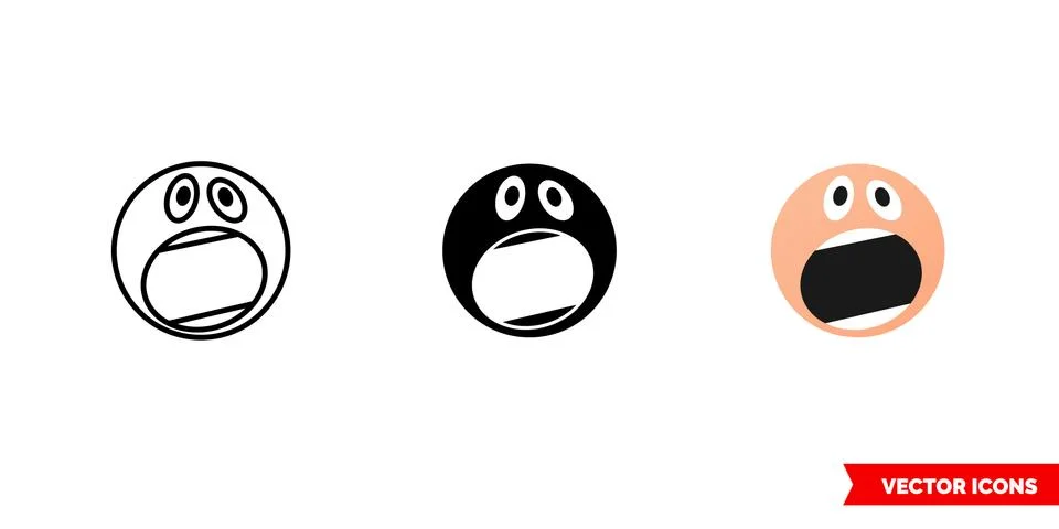 Scared emotion icon of 3 types color, black and white, outline. Isolated vect Stock Illustration
