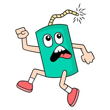 A scared faced bomb running is about to explode, doodle icon image kawaii Illustrazione stock