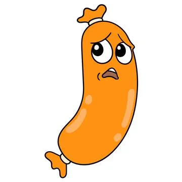 Scared faced meat flavored long sausage sosis, doodle icon drawing Stock Illustration