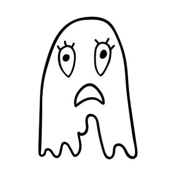 Scared ghost isolated outline doodle style on white background. Stock Illustration