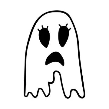Scared ghost isolated outline doodle style on white background. Stock Illustration