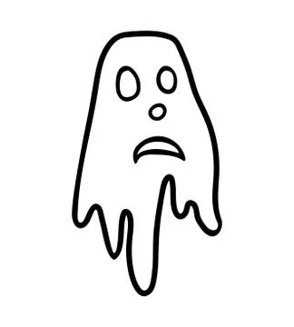 Scared ghost isolated outline doodle style on white background. Stock Illustration