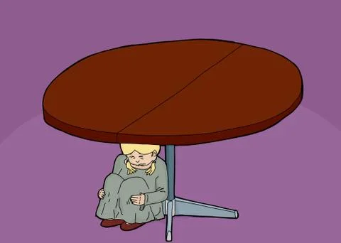 Scared Girl Under Table Stock Illustration
