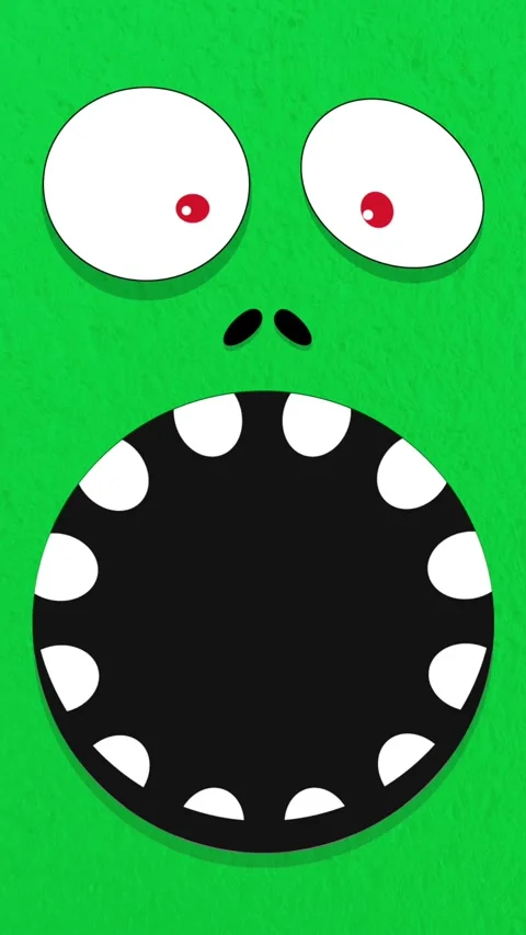Scared green monster face with big mouth and eyes. Stock Footage 318048888