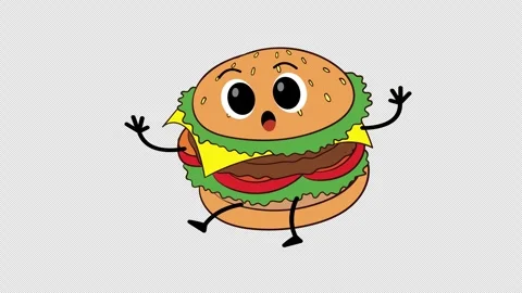 Scared Hamburger Cartoon Character Running Animation Green Screen Stock Footage 324039647