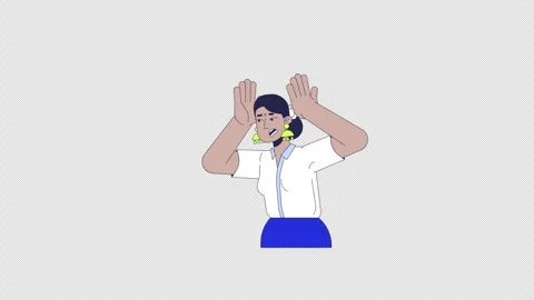 Scared hindu female squeezing head line 2D character animation Stock Footage 301626863