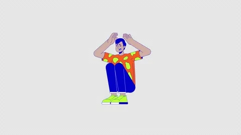 Scared hindu man squeezing head line 2D character animation Stock Footage 301889416