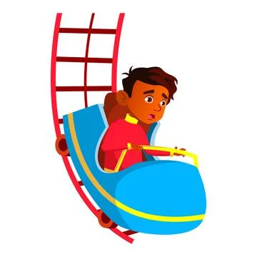 Scared indian boy riding roller coaster in amusement park cartoon vector Illustrazione stock