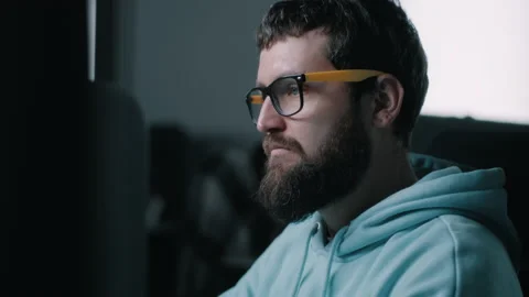 Scared IT worker in the office during war Stock Footage 187612761