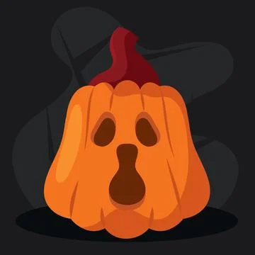 Scared jack-o-lantern pumpkin with worried expression, Vector Stock Illustration