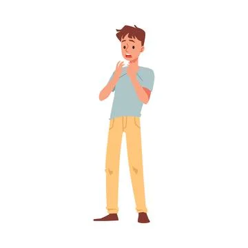 Scared male character with expression panic fear on face afraid something. イラスト素材