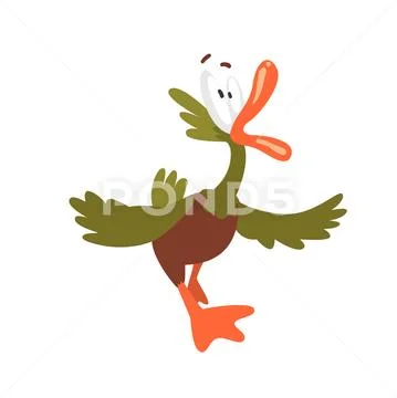 Scared Male Mallard Duck Screaming, Funny Bird Cartoon Character Vector Stock Illustration