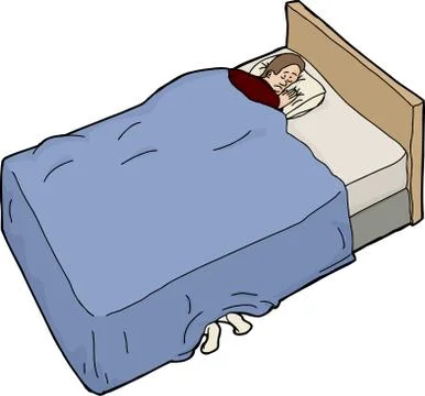 Scared man and feet under bed Stock Illustration