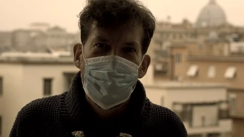 Scared man during coronavirus in Rome Italy slow motion Stock Footage 127383528