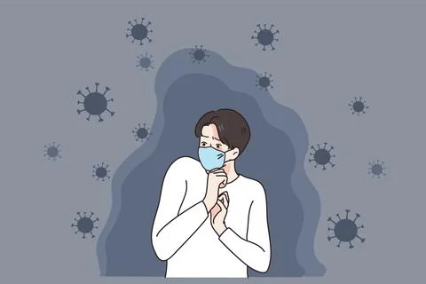 Scared man in facemask terrified with covid-19 Stock Illustration