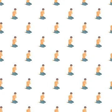 Scared man kneeling covering face seamless pattern 库存插图