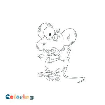 Scared mouse. Vector illustration in the form of coloring. Illustrazione stock