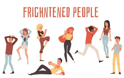 Scared nervous people in stress with expression of panic and afraid on face. Stock Illustration