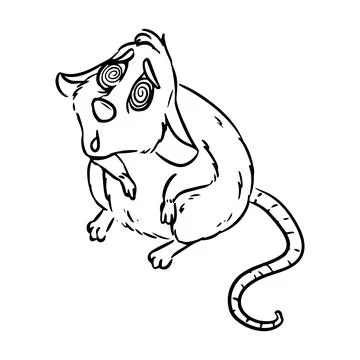 Scared or hypnotized mouse or rat. Small vulnerable rodent. Cartoon comic sty Stock Illustration