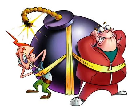 Scared people and the exploding bomb 스톡 일러스트