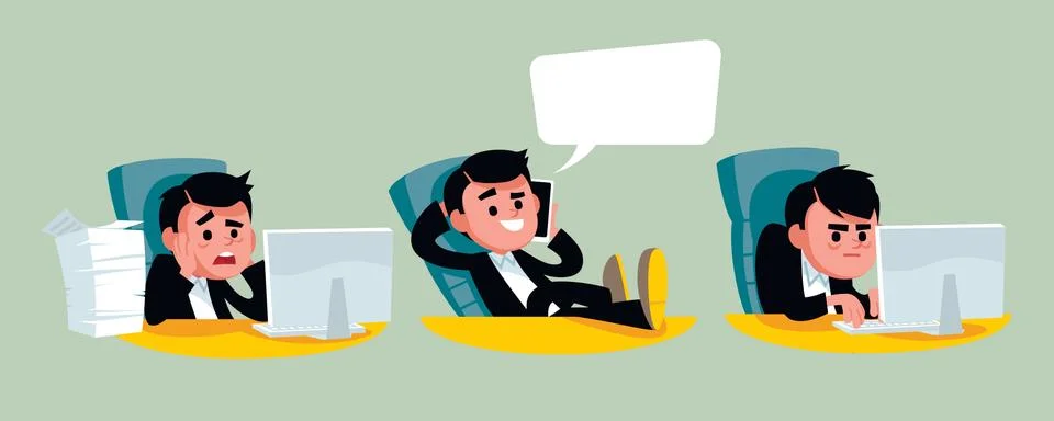Scared, puzzled, confused, thinking, thoughtful, businessman. イラスト素材