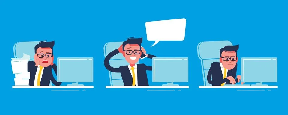 Scared, puzzled, confused, thinking, thoughtful, businessman. Stock Illustration