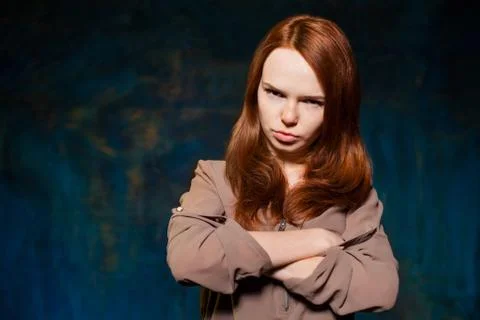 Scared red-haired woman posing Stock Photos