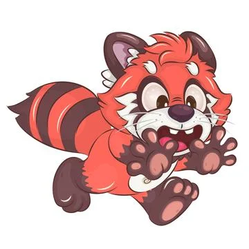 Scared Red Panda. Cartoon red panda runs scared and screams. Unique design,.. イラスト素材