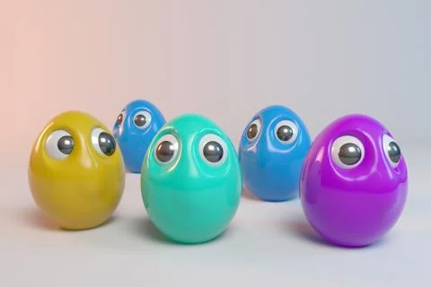 Scared reflected eggs characters with different colors and white background.  Stock Illustration