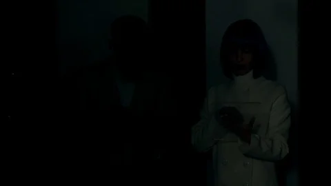 Scared robotic IT server workers having trouble at database, using digital pads Stock Footage 121122606