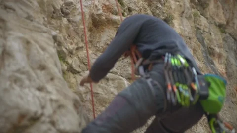 Scared Rock Climbing In Nature Stock Footage 114764784