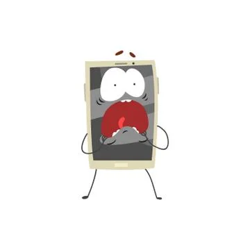 Scared screaming smartphone character with a grey screen, arms and legs cartoon Stock Illustration