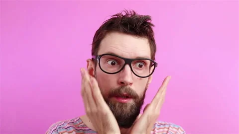 Scared  shocked bearded man hipster waving fingers and saying no Stock Footage 130366282