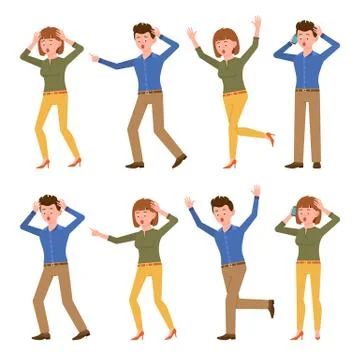 Scared, shocked, desperate, under the pressure brown pants guy and yellow pan Stock Illustration